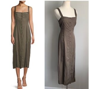 Cinq a sept Alexa midi dress with slits button down square neck olive size 2